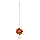 Gold-Plated Pearl Studded Red Flower Maang Tikka