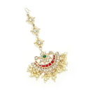 ZENEME Gold Plated Multicolor Kundan Floral Crescent Pearl Fringe Maang Tikka for Women & Girls