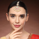 ZENEME Gold Plated Multicolor Kundan Floral Crescent Pearl Fringe Maang Tikka for Women & Girls
