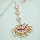 ZENEME Gold Plated Multicolor Kundan Floral Crescent Pearl Fringe Maang Tikka for Women & Girls