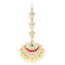 ZENEME Gold Plated Multicolor Kundan Floral Crescent Pearl Fringe Maang Tikka for Women & Girls
