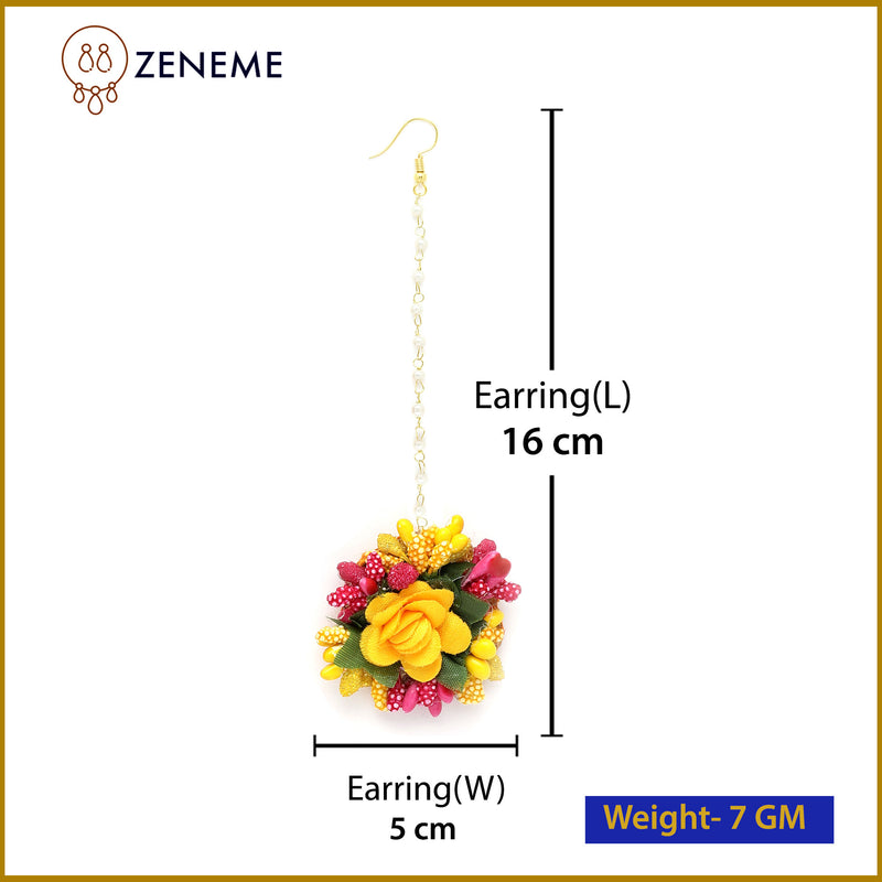 Gold Plated Floral Pink Yellow And Green Gotta Patti Maang Tikka  (Mehandi,Haldi,Bridal,Baby Shower)