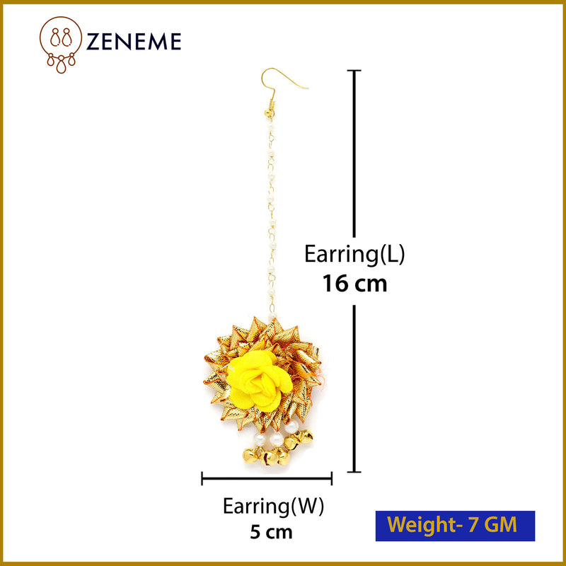 Gold Plated Floral Yellow And Golden Gotta Patti Maang Tikka  (Mehandi,Haldi,Bridal,Baby Shower)