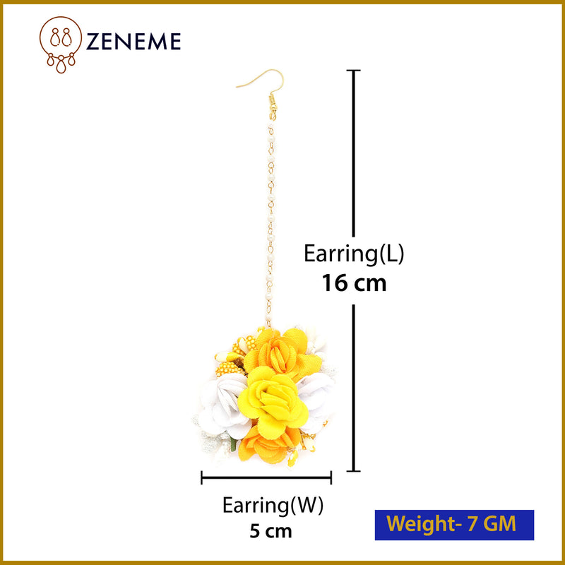 Gold Plated Floral Yellow And White Gotta Patti Maang Tikka  (Mehandi,Haldi,Bridal,Baby Shower)