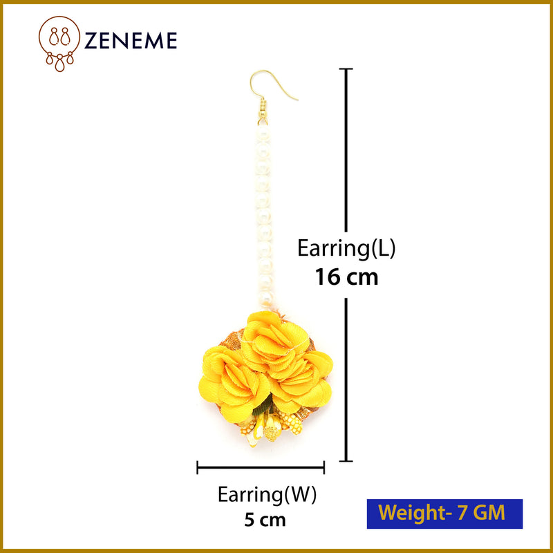 Gold Plated Floral Yellow And Golden Gotta Patti Maang Tikka  (Mehandi,Haldi,Bridal,Baby Shower)