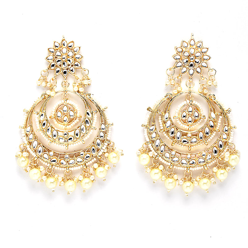 Gold-Plated Pearl Drops Kundan Chandbali Maang Tikka & Earrings Set