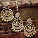Gold-Plated Pearl Drops Kundan Chandbali Maang Tikka & Earrings Set