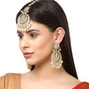 Gold-Plated Pearl Drops Kundan Chandbali Maang Tikka & Earrings Set