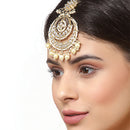 Traditional Gold Plated Kundan & White Bead Chandbali Maang Tikka