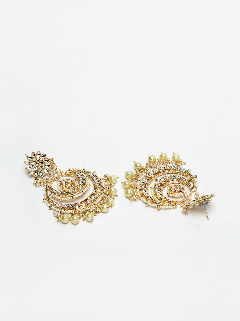 Gold-Plated Kundan & Pearl Studded Handcrafted Maang Tika & Earrings Set
