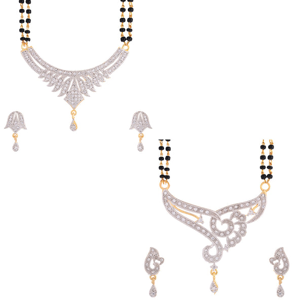 Combo of 2 American Diamond Gold Plated Magalsutra Pack Pendant with Chain