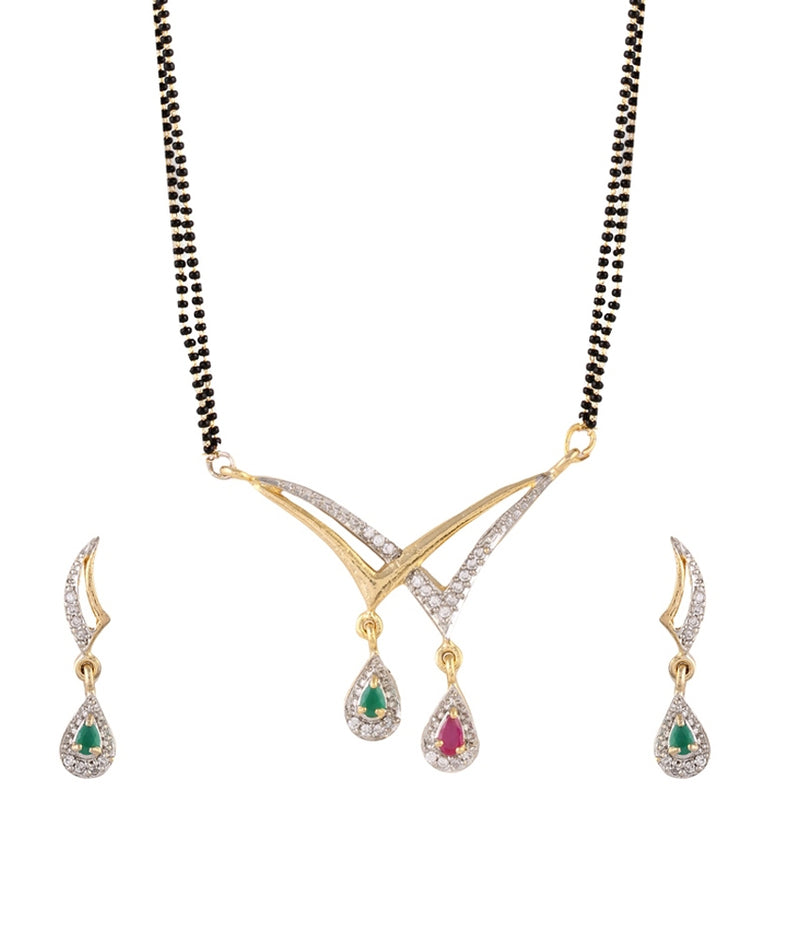 Combo of 3 Precious Collection Golden Gold-plated American Diamond Mangalsutra for Women -