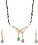 Set of 2 American Diamond Gold Plated Mangalsutra Pendant with Chain for Women