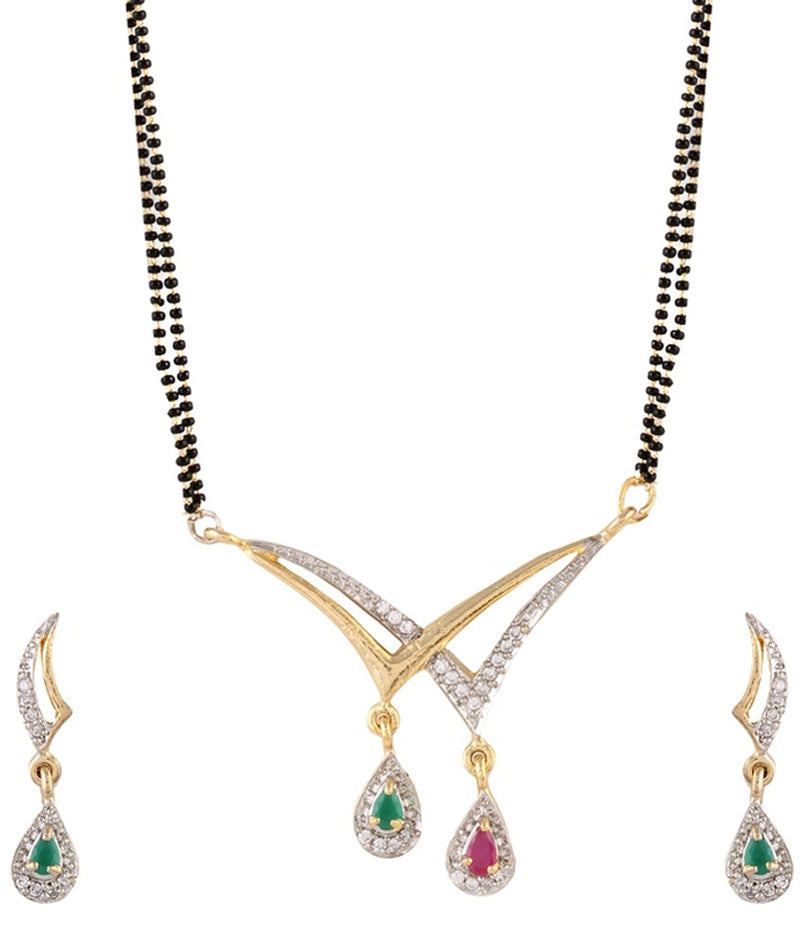 Set of 2 American Diamond Gold Plated Mangalsutra Pendant with Chain for Women