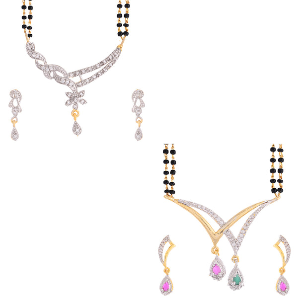 Combo American Diamond Gold Plated Mangalsutra  Pendant with Chain