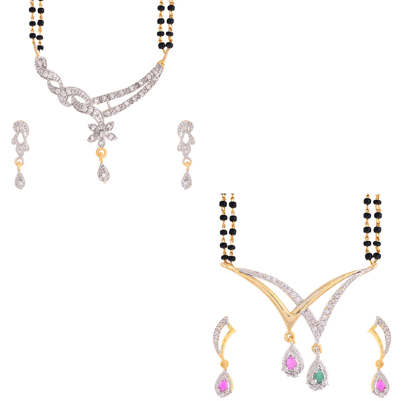 Combo American Diamond Gold Plated Mangalsutra  Pendant with Chain