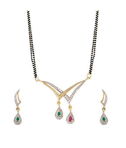 Combo of 3 American Diamond Gold Plated Mangalsutra  Pendant with Chain for Women