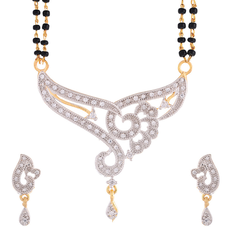 American Diamond Gold Plated Mangalsutra with Chain and Earrings for Women