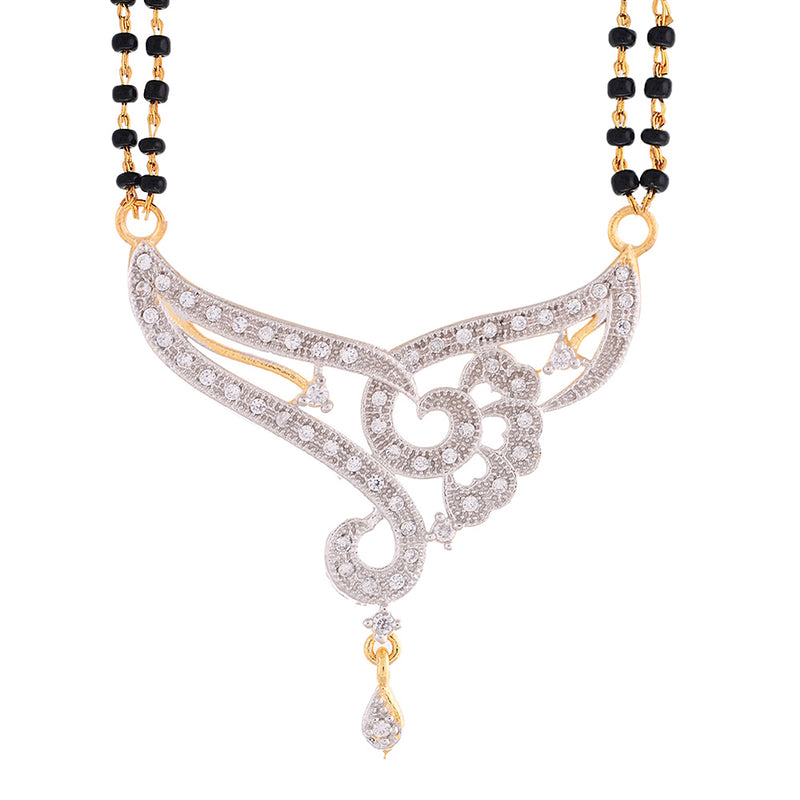 American Diamond Gold Plated Mangalsutra with Chain and Earrings for Women