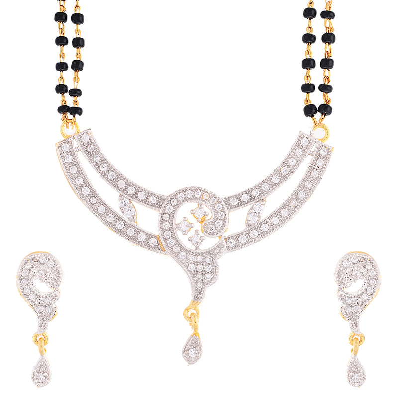 American Diamond Gold Plated Magalsutra with Chain and Earrings for Women