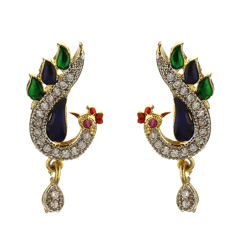 Dancing Dual Peacock Style  Gold Plated  With Earring Jewellery for Worman