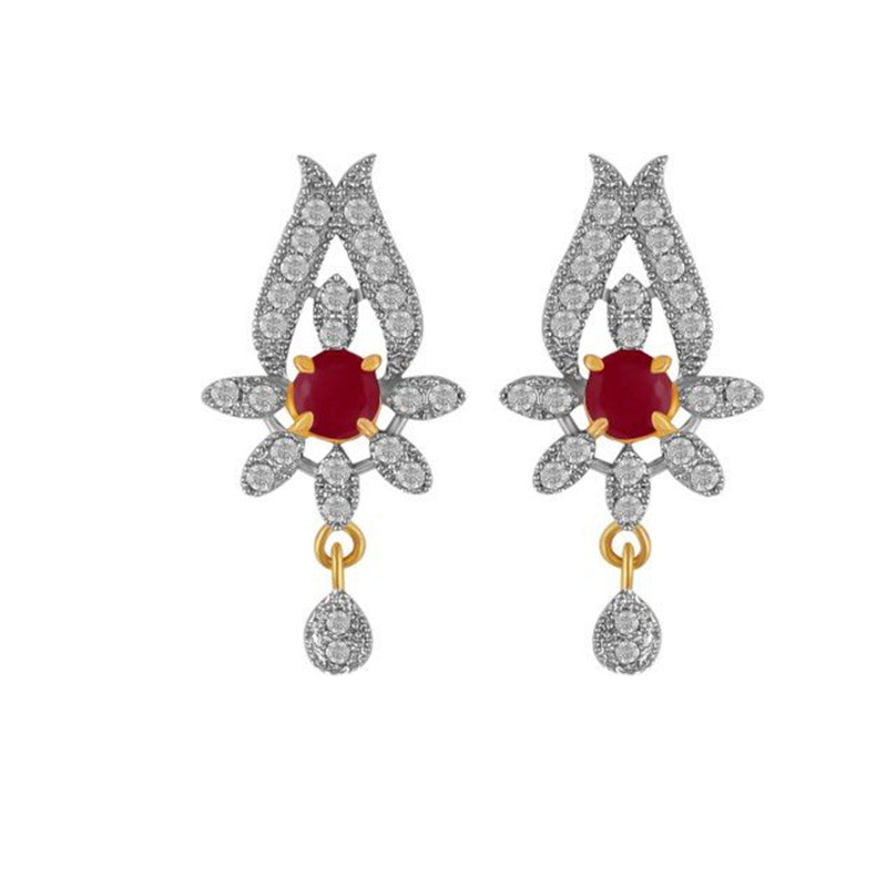 Gold Plated American Diamond Studded Star Drop Red Stone Black Beaded Magalsutra With Earring Traditional Jewellery For Women