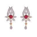 Gold Plated American Diamond Studded Star Drop Red Stone Black Beaded Magalsutra With Earring Traditional Jewellery For Women