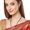 Gold-Plated White & Red AD-Studded & Black Beaded Mangalsutra With Earrings