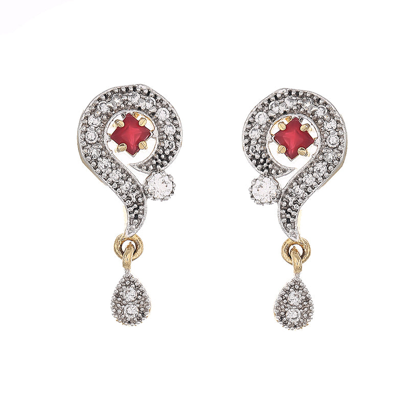 Multi Shape Red & White Gold Plated  CZ Design Magalsutra with Earrings for Women