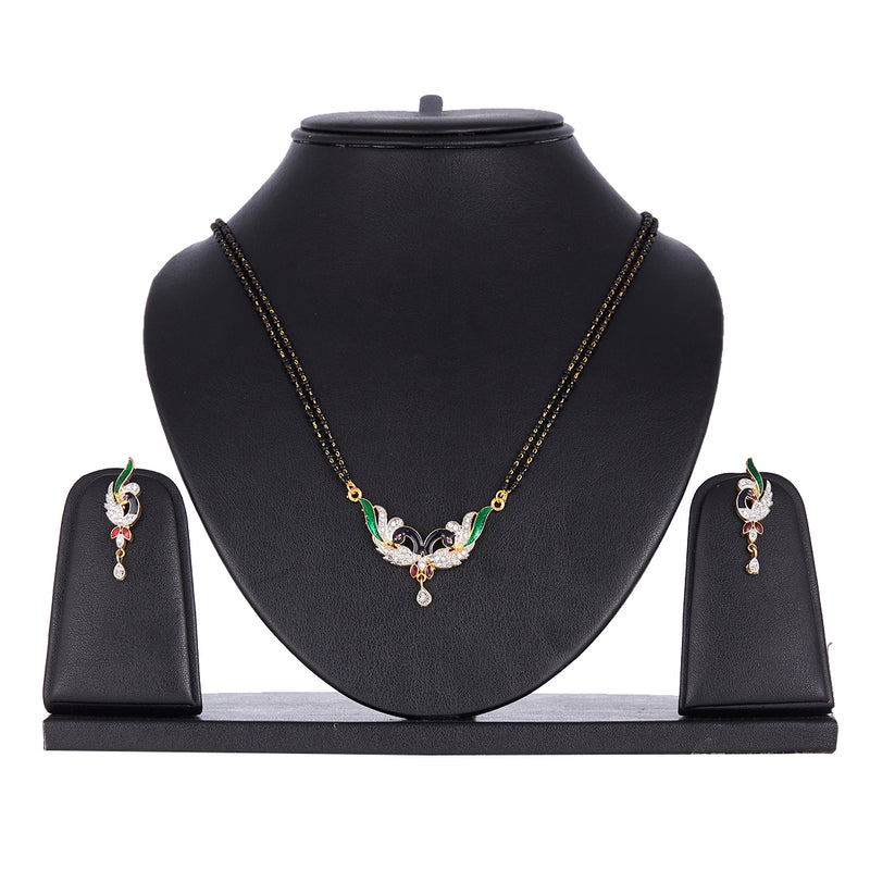 Gold Plated Copper Alloy Multi Colour Peacock Style Gold Plated Mangalsutra  With Earrings Jewellery For Women