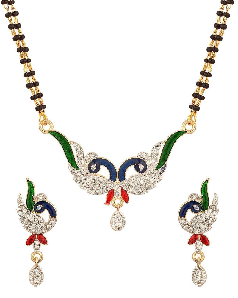 Gold Plated Copper Alloy Multi Colour Peacock Style Gold Plated Mangalsutra  With Earrings Jewellery For Women