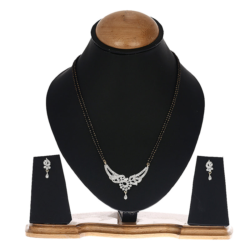 Gold Plated Stylish American Diamond Studded Antique Style Mangalsutra  with Earrings for Women