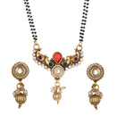 Gold Plated Multi Color American Diamond and Pearl Mangalsutra with Earrings for Women