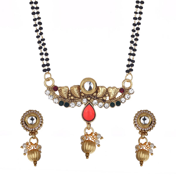 Gold Plated Copper Alloy with Pearl & American Diamond Mangalsutra  For Women