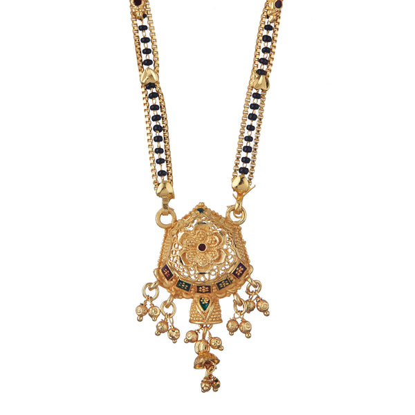 Tradional Flower Tribal Style Gold Plated Pendant Golden Chain With Black Bead for Women