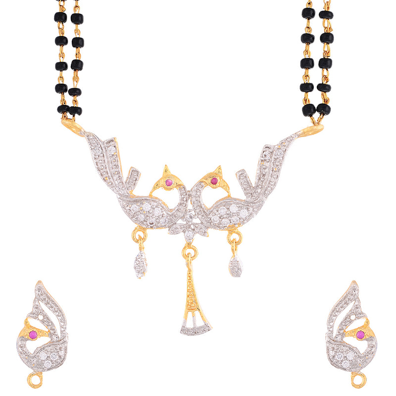 Mangalsutra Gold Plated American Diamond Peacock Style Mangalsutra with Earrings Jewellery for Women's Pride