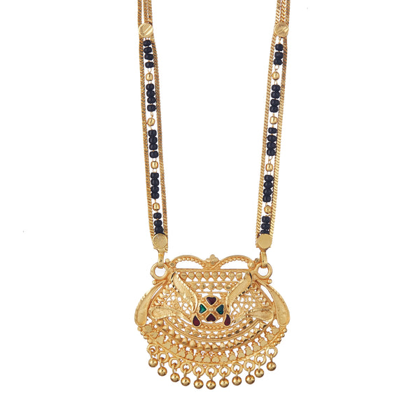 Gold Plated Traditional Tribal Style Pendant Long Golden Chain Mangalsutra Tanmaniya Nallapusalu Jewellery for Women