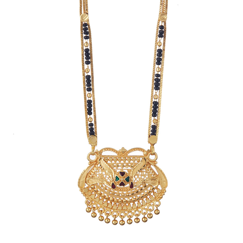 Gold Plated Traditional Tribal Style Pendant Long Golden Chain Mangalsutra Tanmaniya Nallapusalu Jewellery for Women