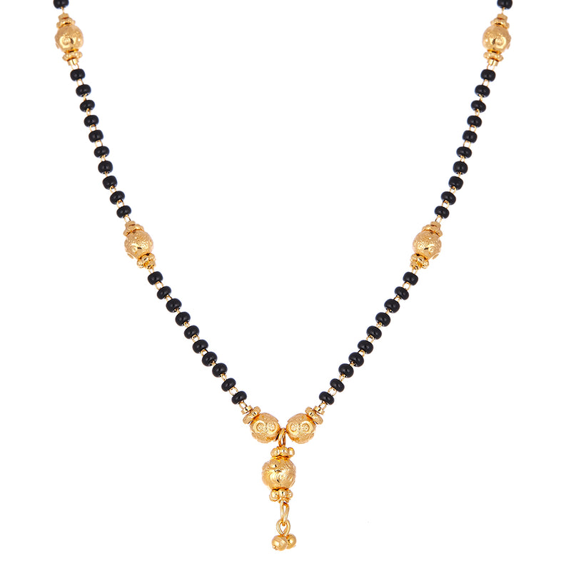 Gold Plated Brass Pearl With Black Bead Tanmaniya Nallapusalu Chain for Women