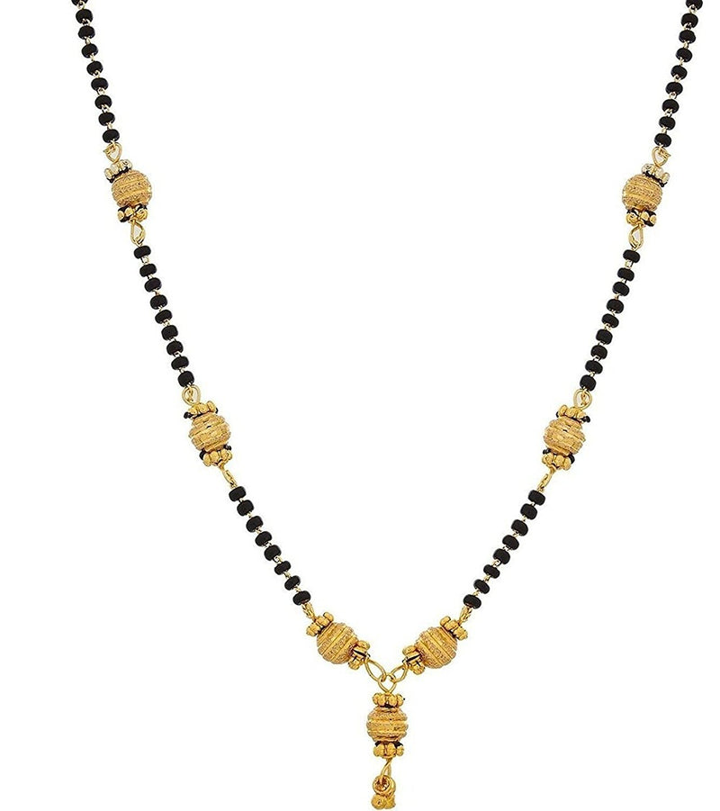 Gold Plated Brass Pearl With Black Bead Tanmaniya Nallapusalu Chain for Women