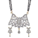 Flower and Lotus Leaf Shaped Gold Plated  American Diamond Studded Silver Finish Mangalsutra With Earrings Jewellery For Women