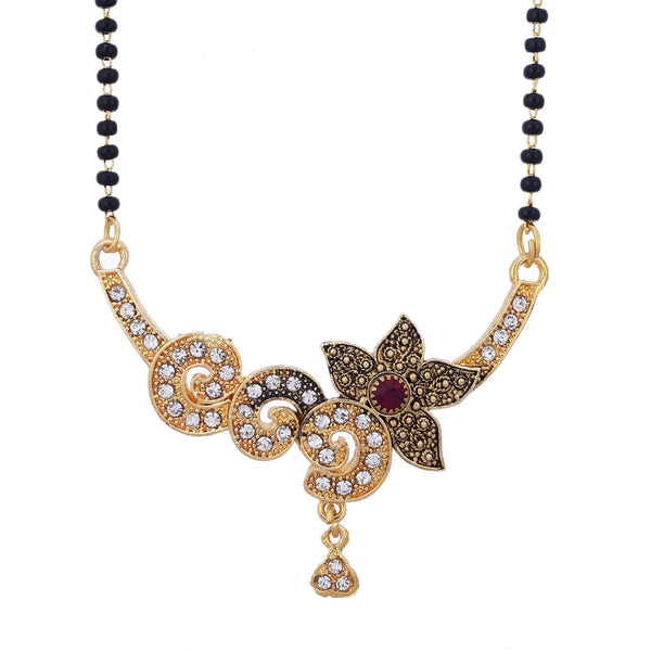Flower Style Antique American Diamond Gold Plated Mangalsutra for Women