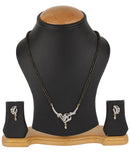 Magalsutra Gold Plated American Diamond Studded Leaf Shaped Pendant with Earrings for Women.