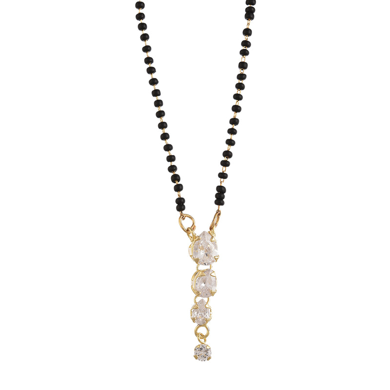 Gold Plated Solitare Style Pendant Tanmaniya Nallapusalu Mangalsutra With Black Bead Chain Jewellery For Women