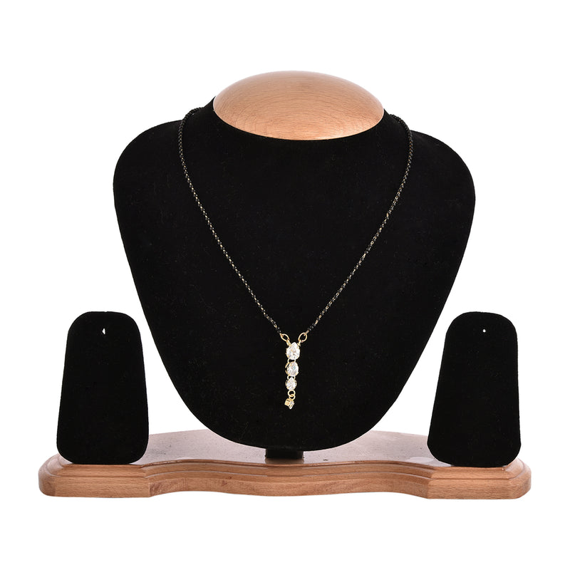 Gold Plated Solitare Style Pendant Tanmaniya Nallapusalu Mangalsutra With Black Bead Chain Jewellery For Women