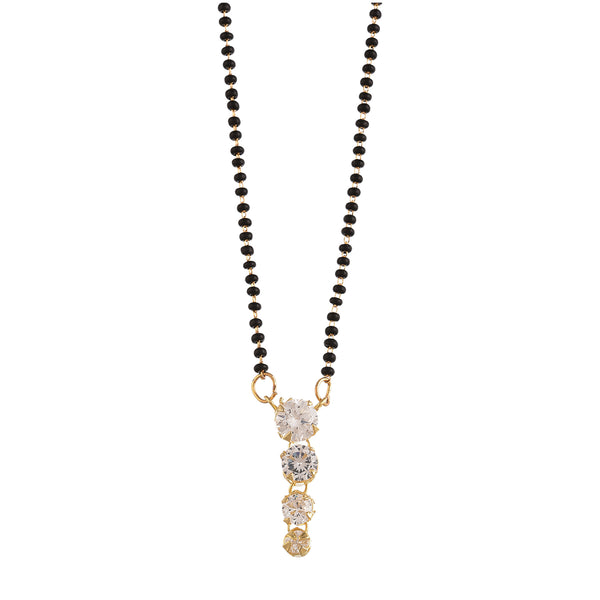 Gold Plated Solitare Cushion Style  Tanmaniya Nallapusalu Mangalsutra With Black Bead Chain  For Women