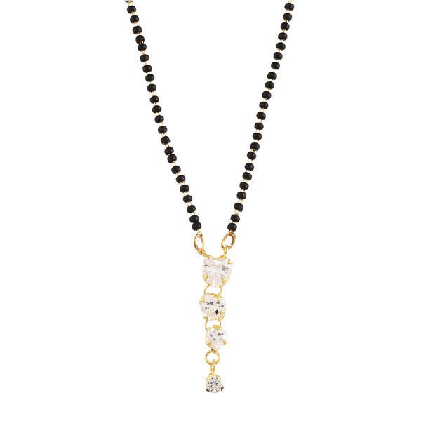 Gold Plated Solitare Asscher Style Pendant Tanmaniya Nallapusalu Mangalsutra With Black Bead Chain Jewellery For Women