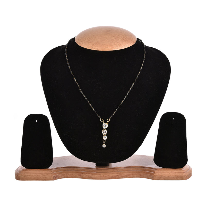 Gold Plated Solitare Asscher Style Pendant Tanmaniya Nallapusalu Mangalsutra With Black Bead Chain Jewellery For Women