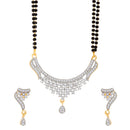 Gold-Plated White & Black Stone-Studded & Beaded Designer Mangalsutra Set
