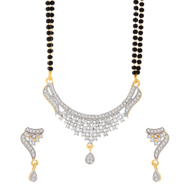 Gold-Plated White & Black Stone-Studded & Beaded Designer Mangalsutra Set